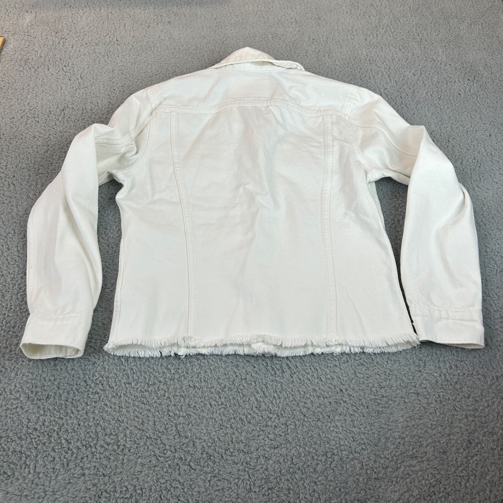 Lucky Brand Jacket Women Small Petite White The Tomboy Trucker Fringe Hem - Picture 11 of 16